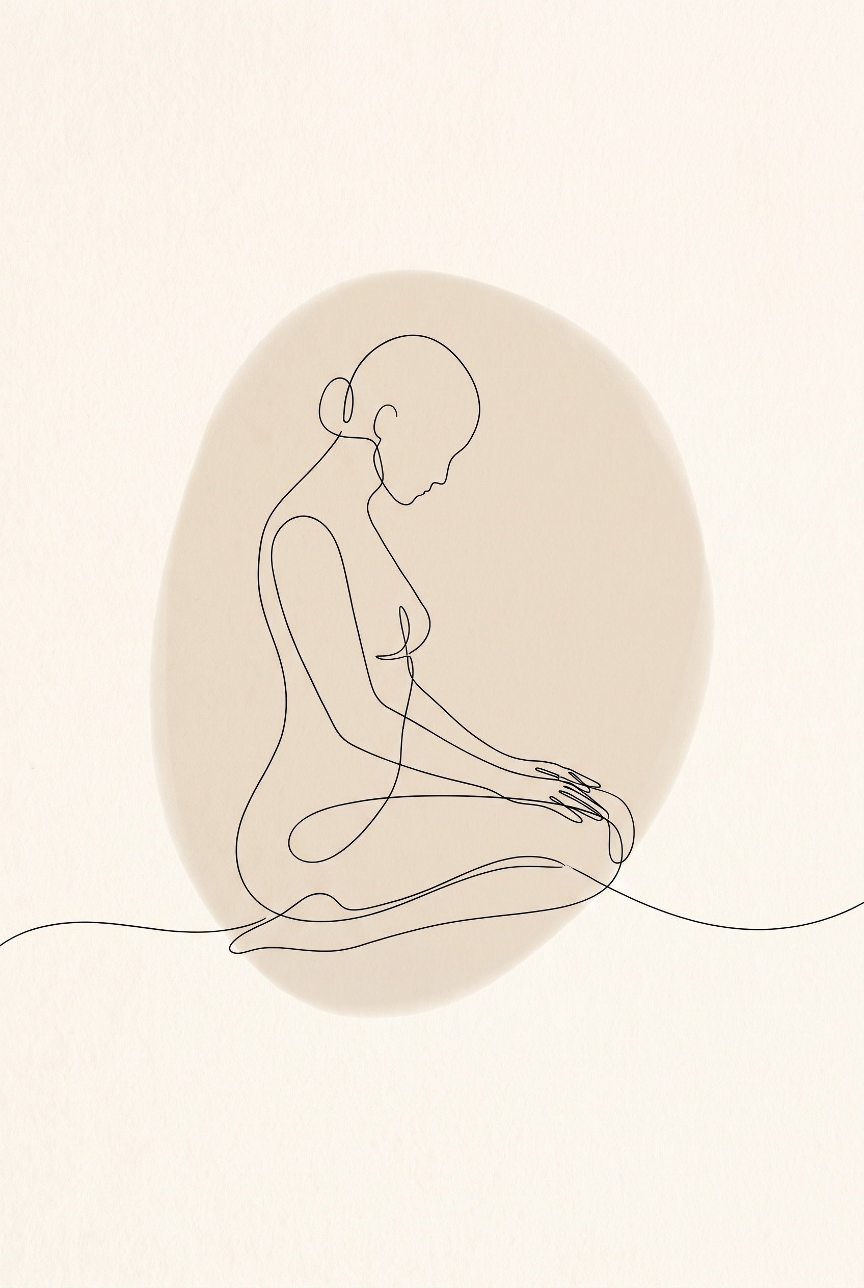 Still one line drawing of seated figure at rest