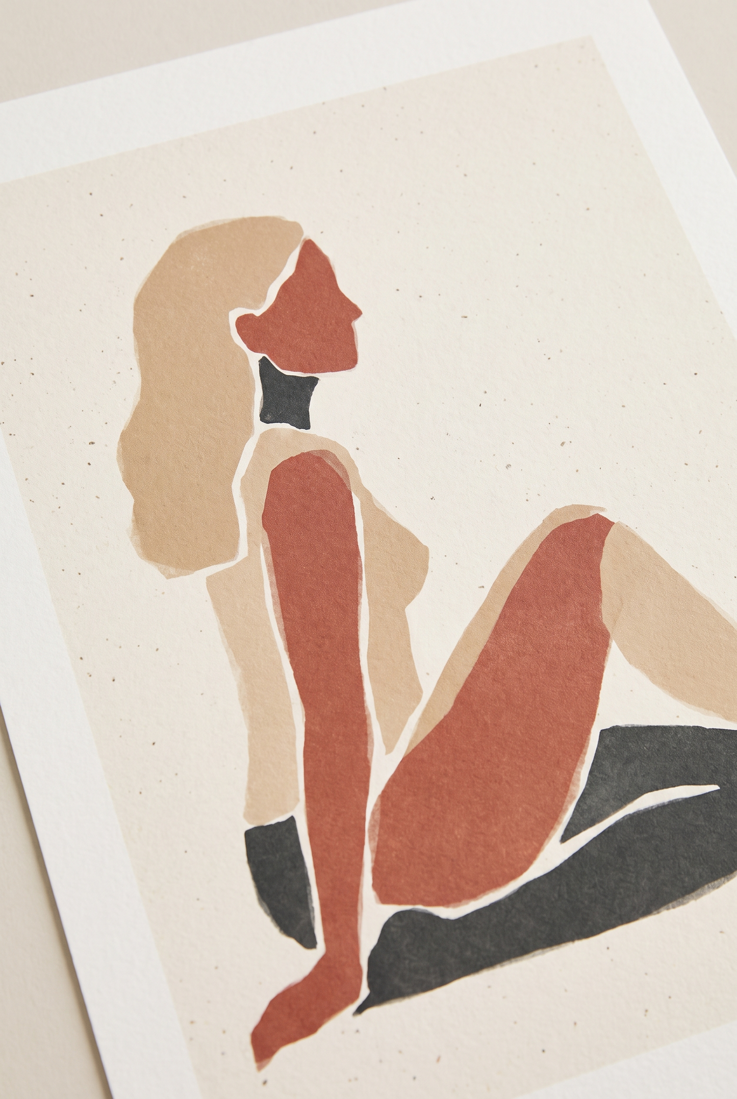 Figure at Rest muted figurative art print in beige, rust and charcoal