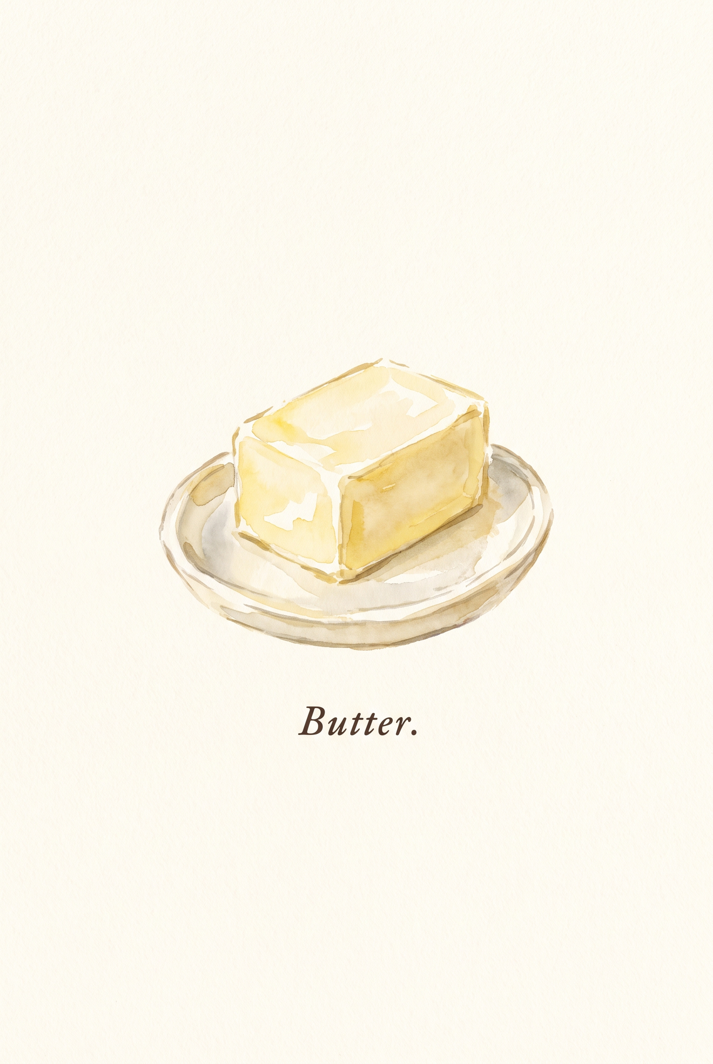 Butter watercolour kitchen art print with hand-lettered caption