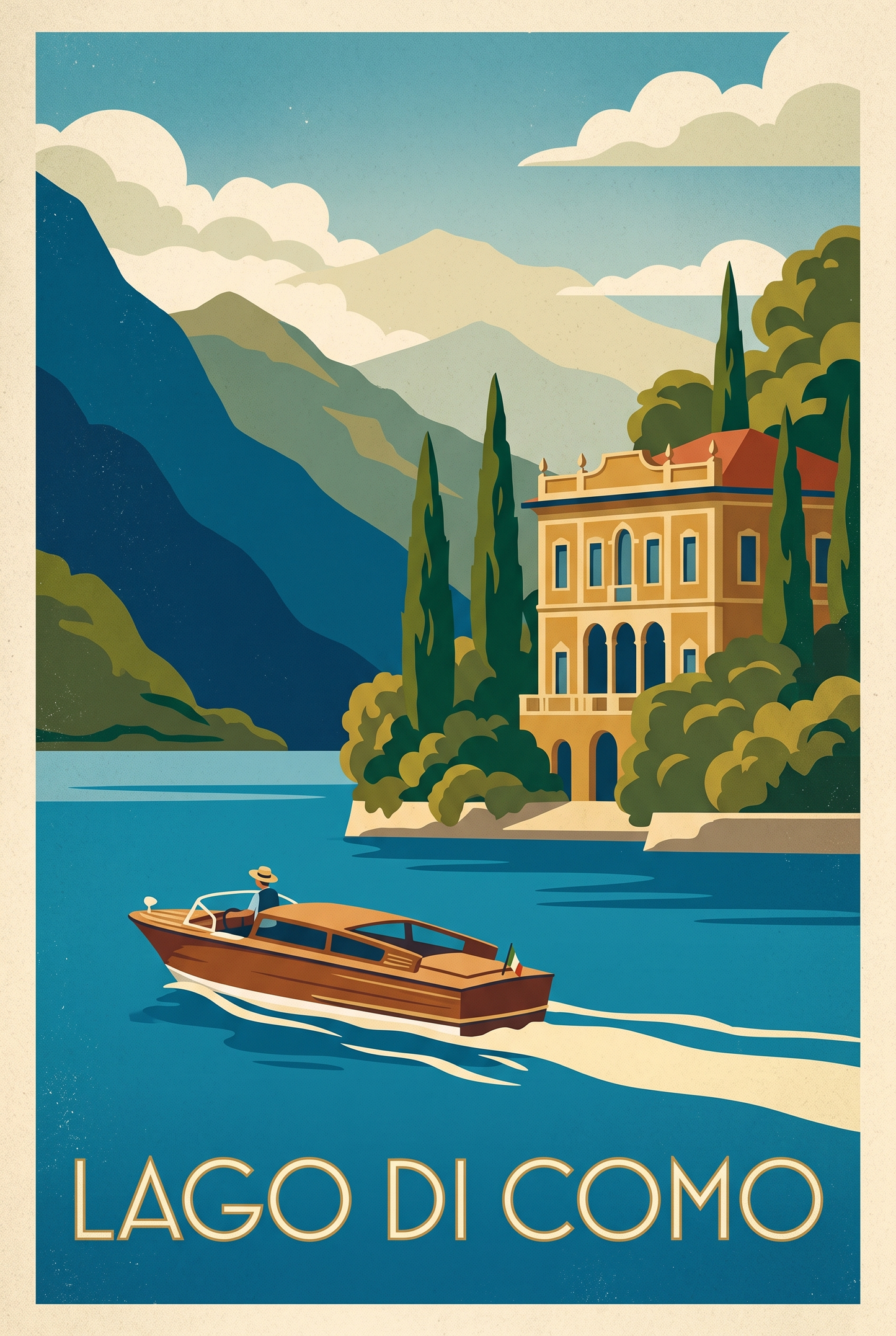 Lago di Como — part of the Italian Summer vintage travel poster trio