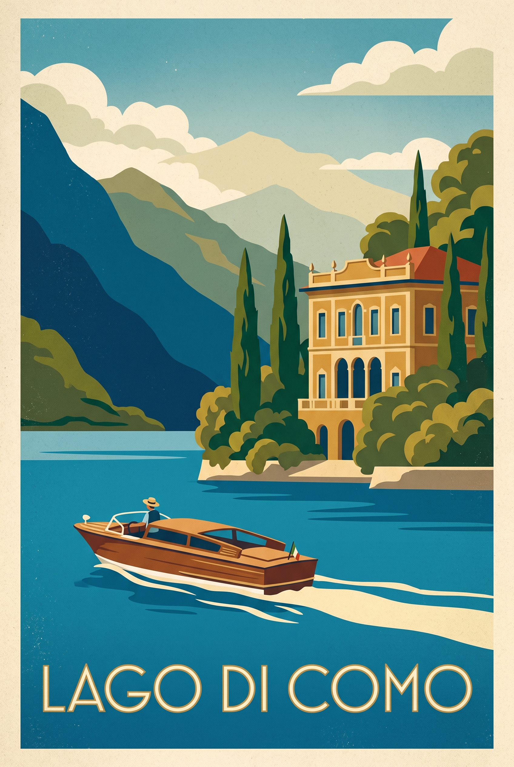 Lago di Como — part of the Italian Summer vintage travel poster trio