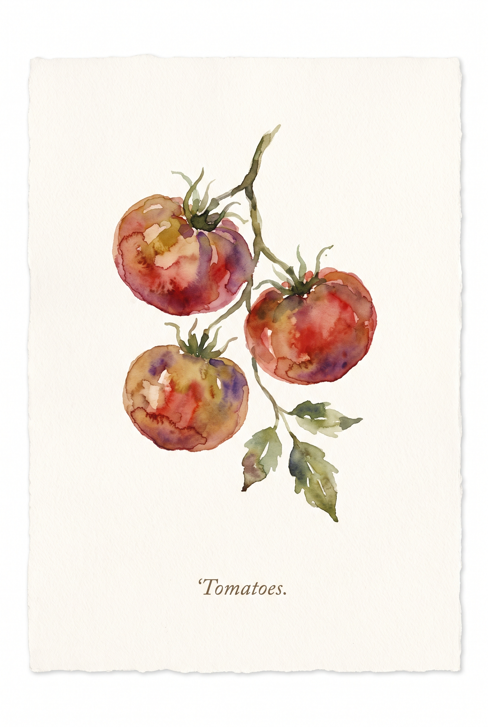 Tomatoes watercolour kitchen art print with hand-lettered caption