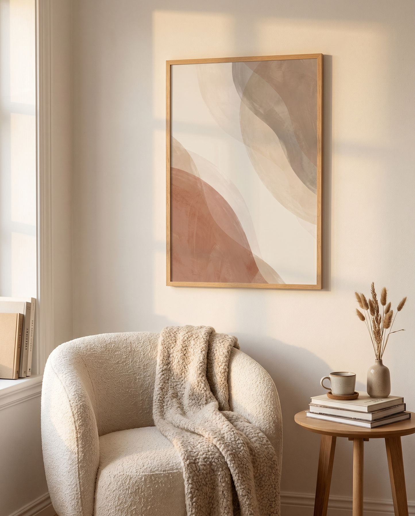 Terra Forms No.2 framed in oak in a warm reading corner
