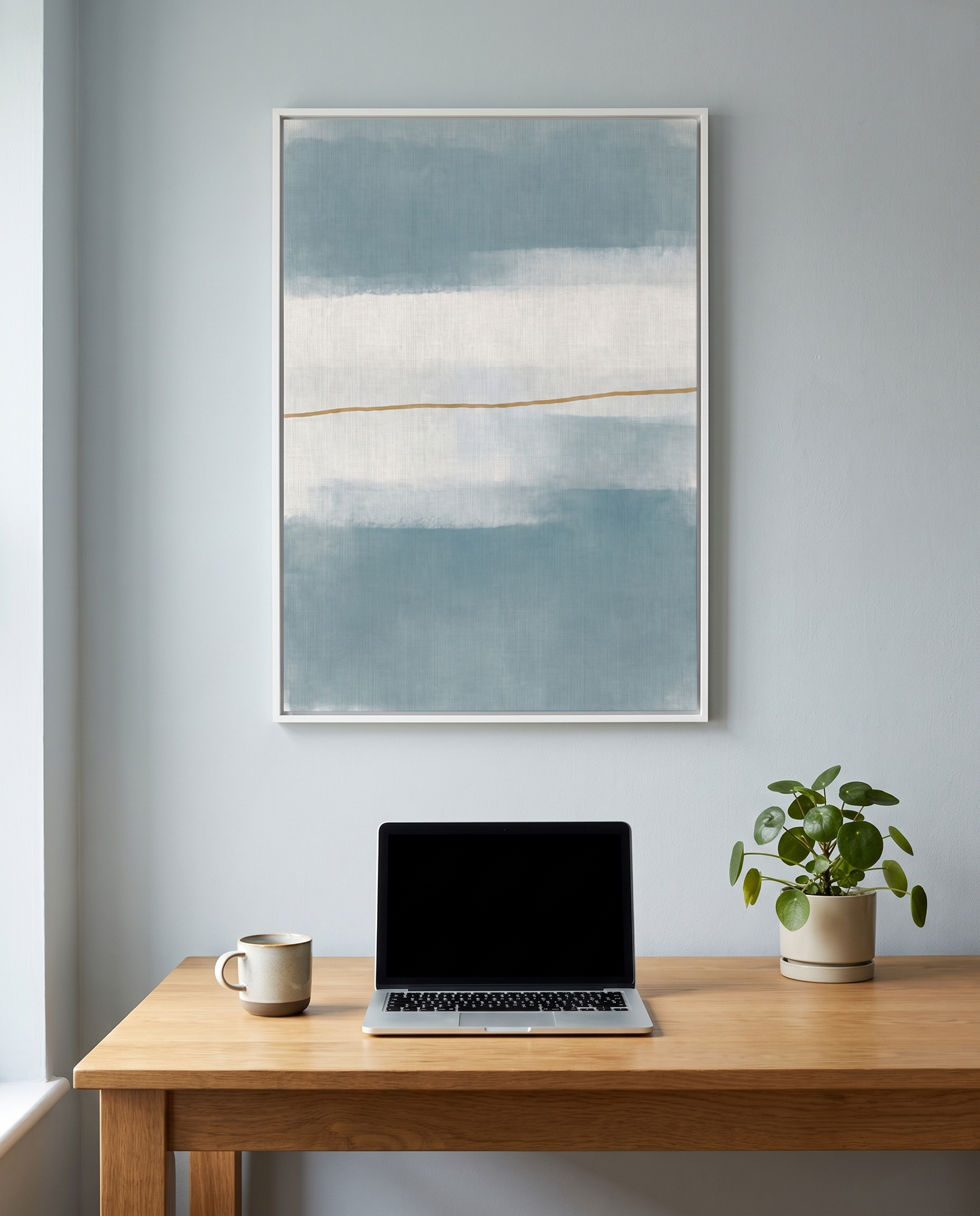 Patina No.1 framed in white above a home office desk