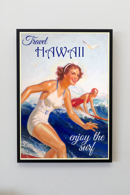 Hawaii Surfing Travel Poster Print Wall Hanging Decor