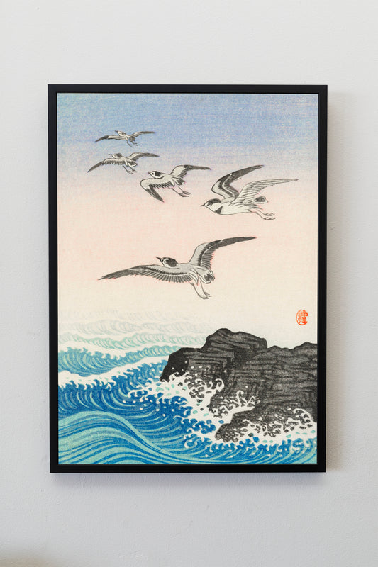 Five seagulls above the sea by Ohara Koson Japanese Art Print Poster Wall Hanging Decor A4 A3 A2