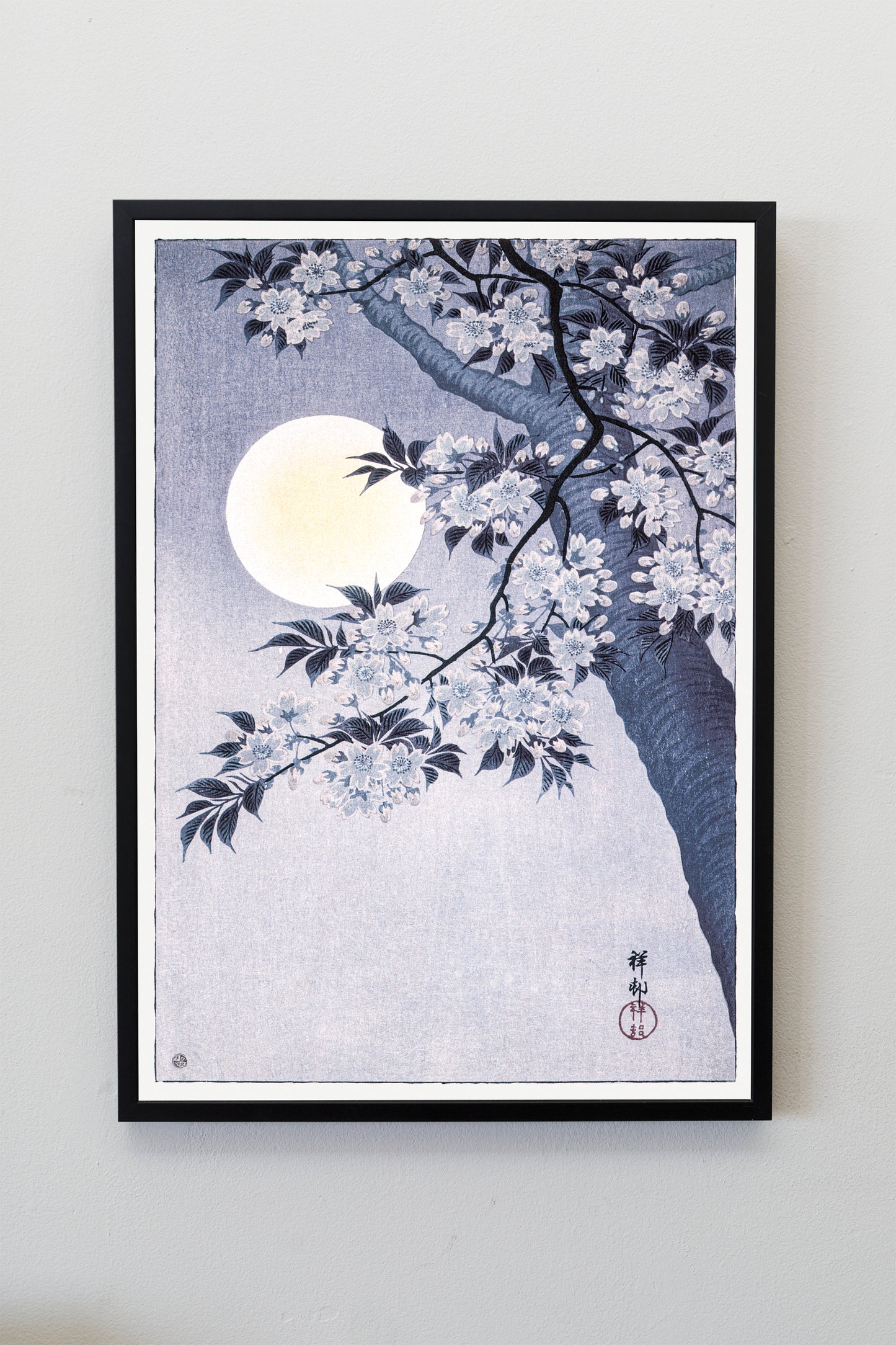 Blossoming Cherry on a Moonlit Night (1932) by Ohara Koson Vintage Print Poster Wall Hanging Decor