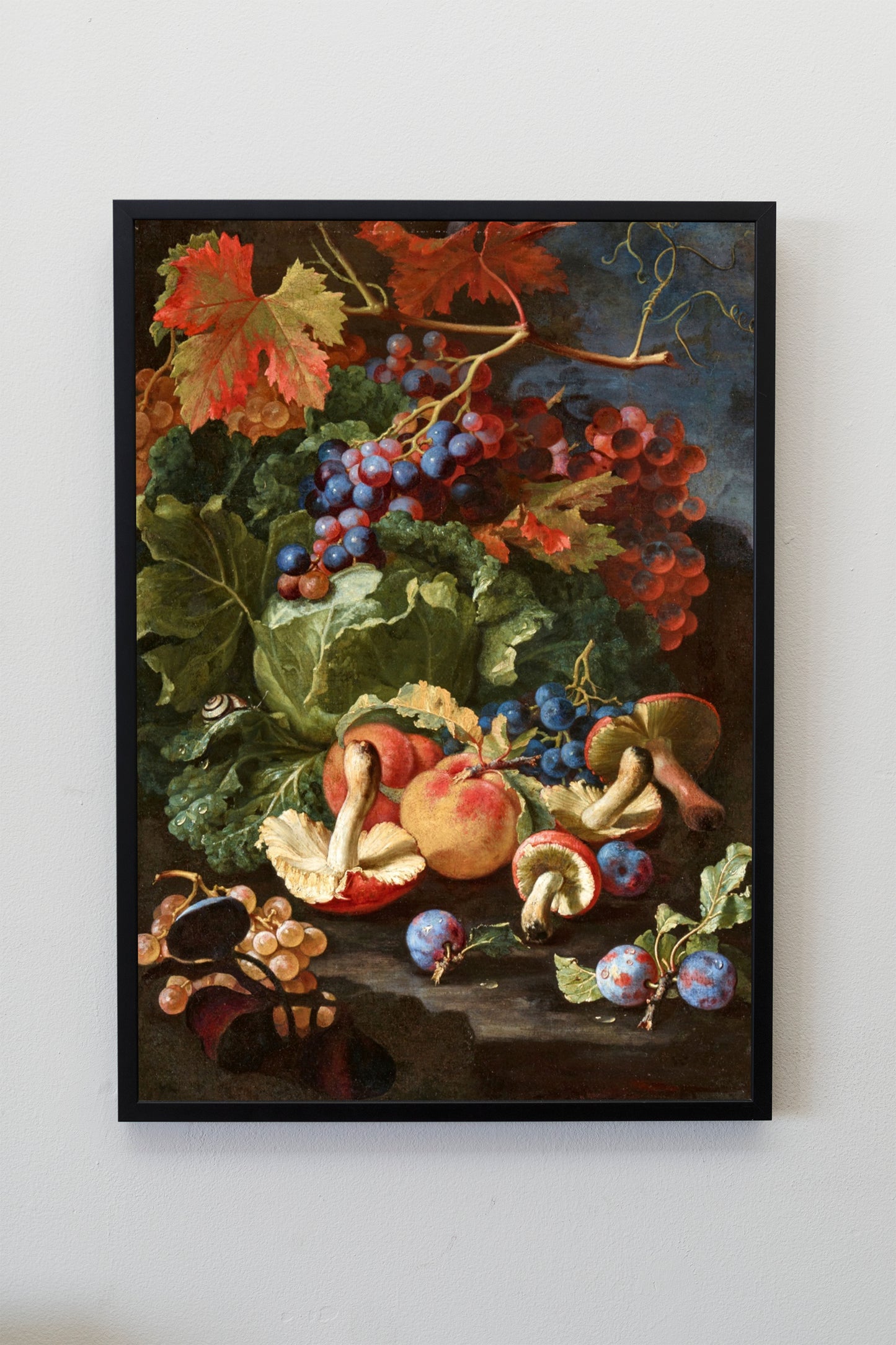 Still Life with Fruits Leaves Mushrooms Print Poster Wall Hanging Decor