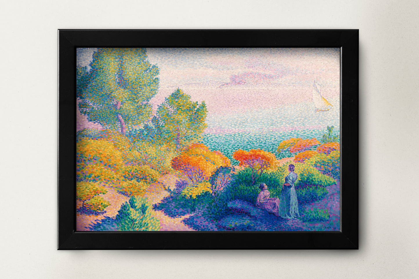 Two Women by the Shore, Mediterranean (1896) painting by Henri-Edmond Cross Vintage Art Poster Wall Hanging Decor