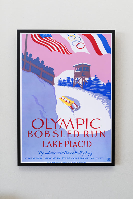 Olympic Lake Placid Bobsled Poster Print Wall Hanging Decor