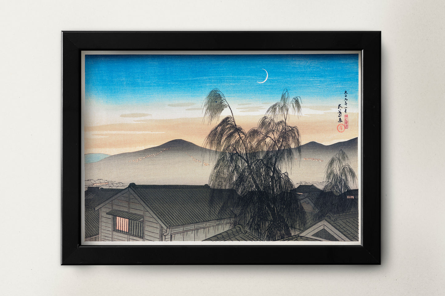 Evening Moon over Kōbe by Goyō Hashiguchi Japanese Art Print Poster Wall Hanging Decor A4 A3 A2