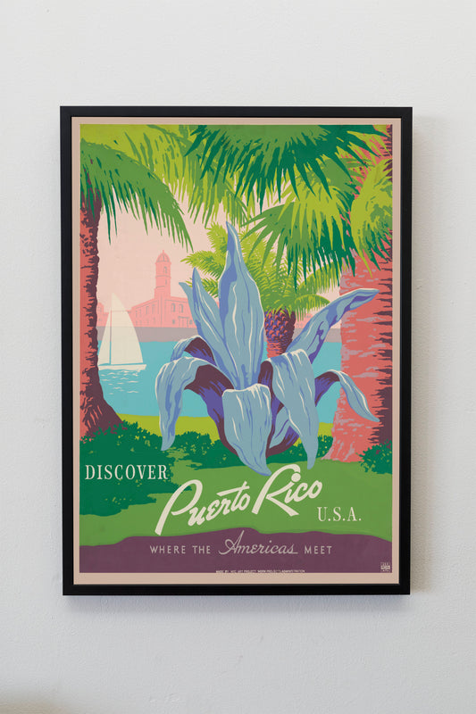 Puerto Rico Travel Poster | Retro Puerto Rico Travel Print | Retro Travel Wall Art | Puerto Rico Poster | Plant Poster | Tropical Wall ARt