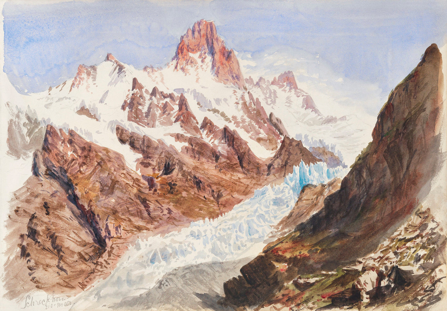 Schreckhorn, Eismeer from Splendid Mountain Watercolours Sketchbook by John Singer Sargent Illustration Print Poster Wall Hanging Decor
