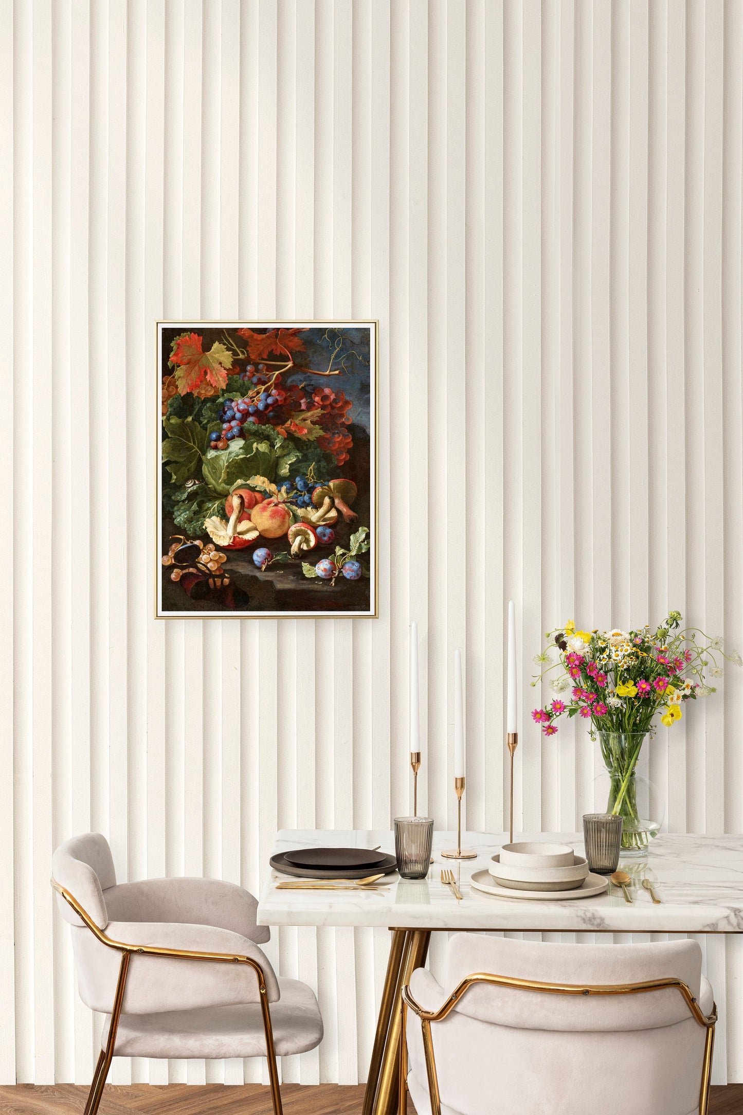 Still Life with Fruits Leaves Mushrooms Print Poster Wall Hanging Decor