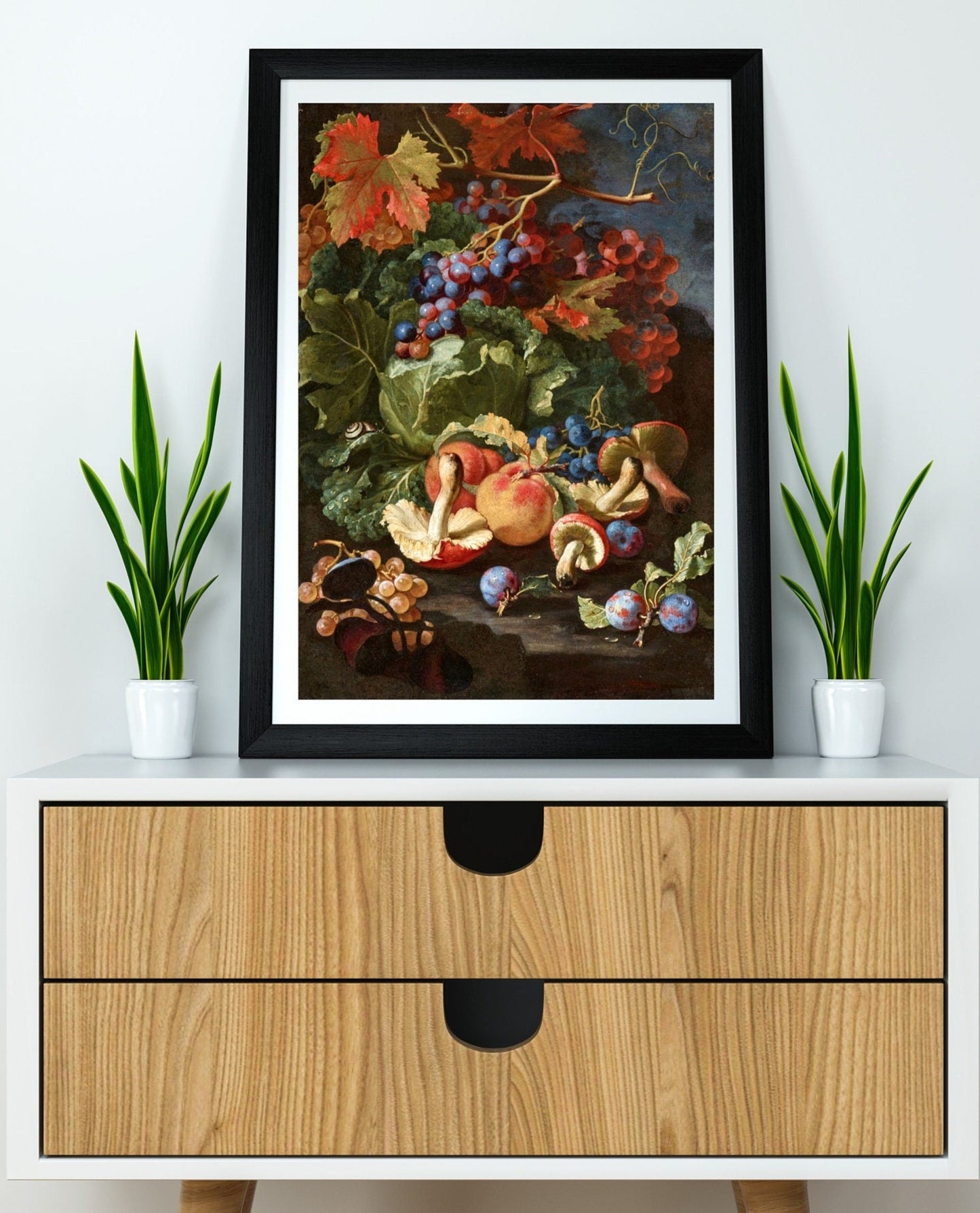 Still Life with Fruits Leaves Mushrooms Print Poster Wall Hanging Decor