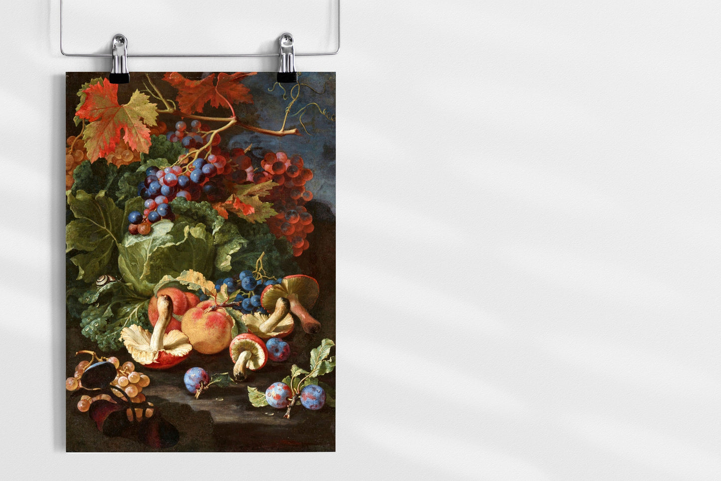 Still Life with Fruits Leaves Mushrooms Print Poster Wall Hanging Decor