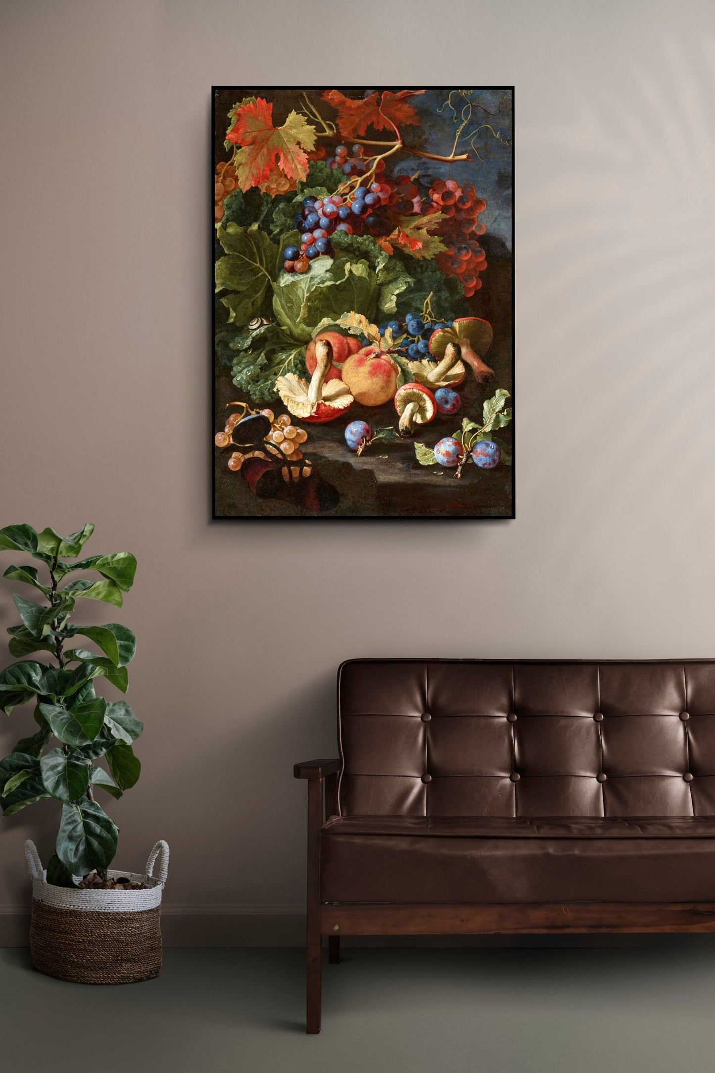 Still Life with Fruits Leaves Mushrooms Print Poster Wall Hanging Decor