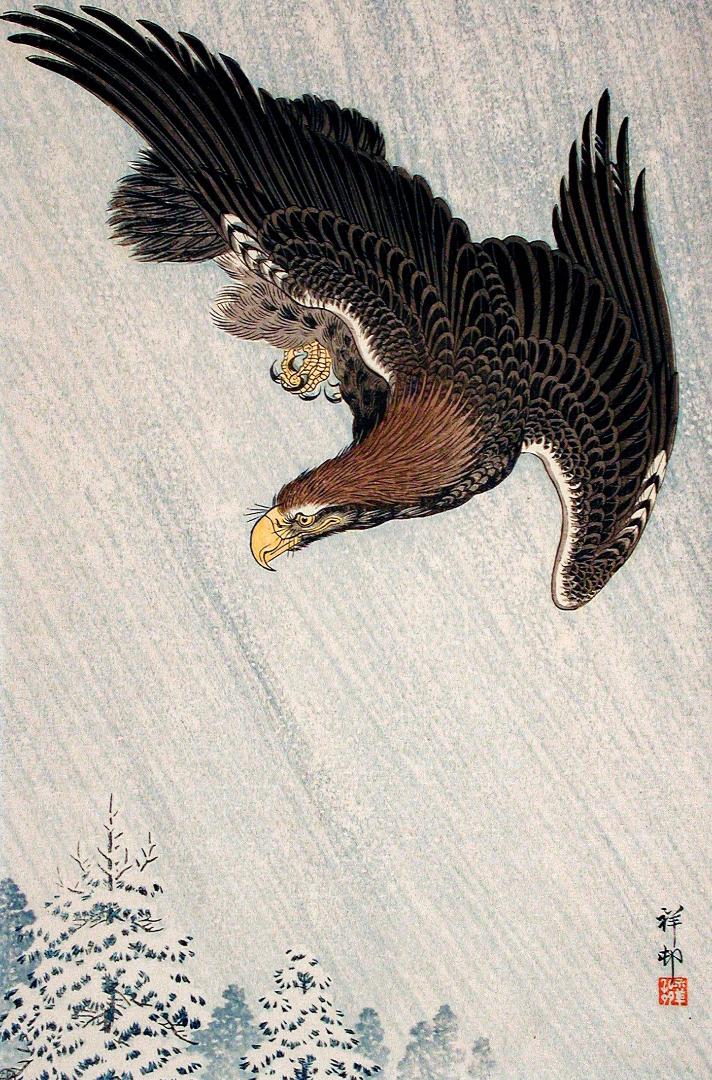 Eagle Flying in Snow by Ohara Koson Japanese Art Print Poster Wall Hanging Decor A4 A3 A2