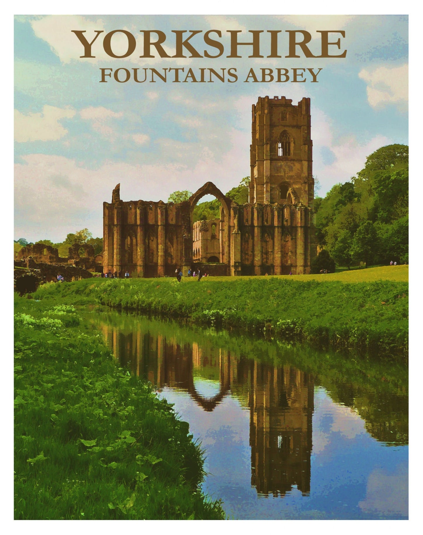 Fountains Abbey in Yorkshire Travel Poster Print Wall Hanging Decor A4 A3 A2