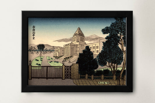 Teikoku Gijid (Imperial Diet Building) by Okuyama Gihachiro Japanese art Poster Illustration Print Wall Hanging Decor A4 A3 A2