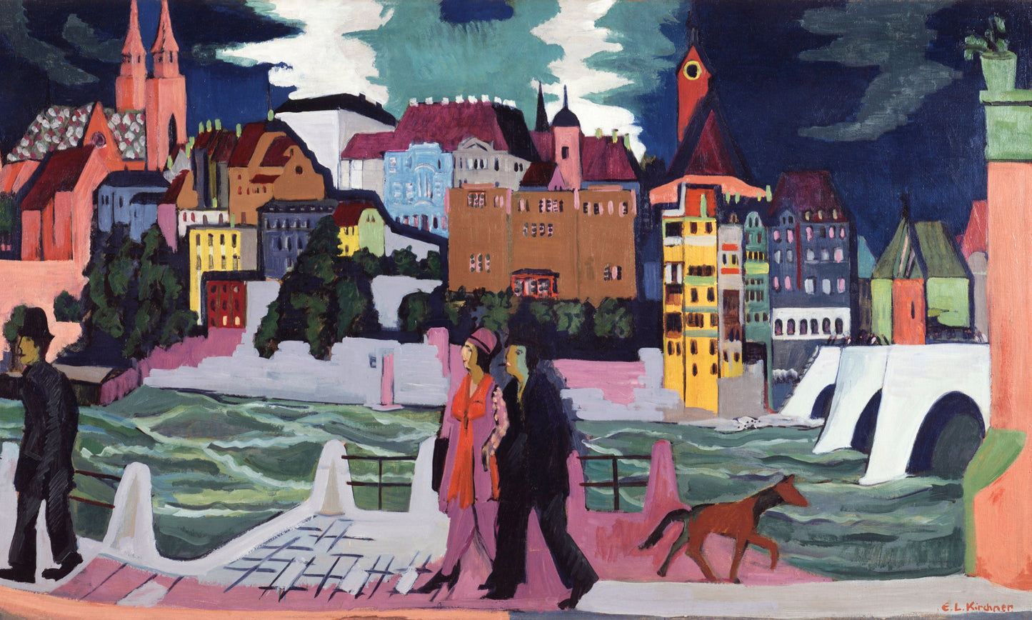 Ernst Ludwig Kirchner's View of Basel and the Rhine (1927–1928) Famous Painting Print | Abstarct Wall Art | Famous Artwork Print | Old Art