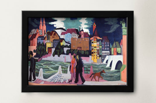 Ernst Ludwig Kirchner's View of Basel and the Rhine (1927–1928) Famous Painting Print | Abstarct Wall Art | Famous Artwork Print | Old Art