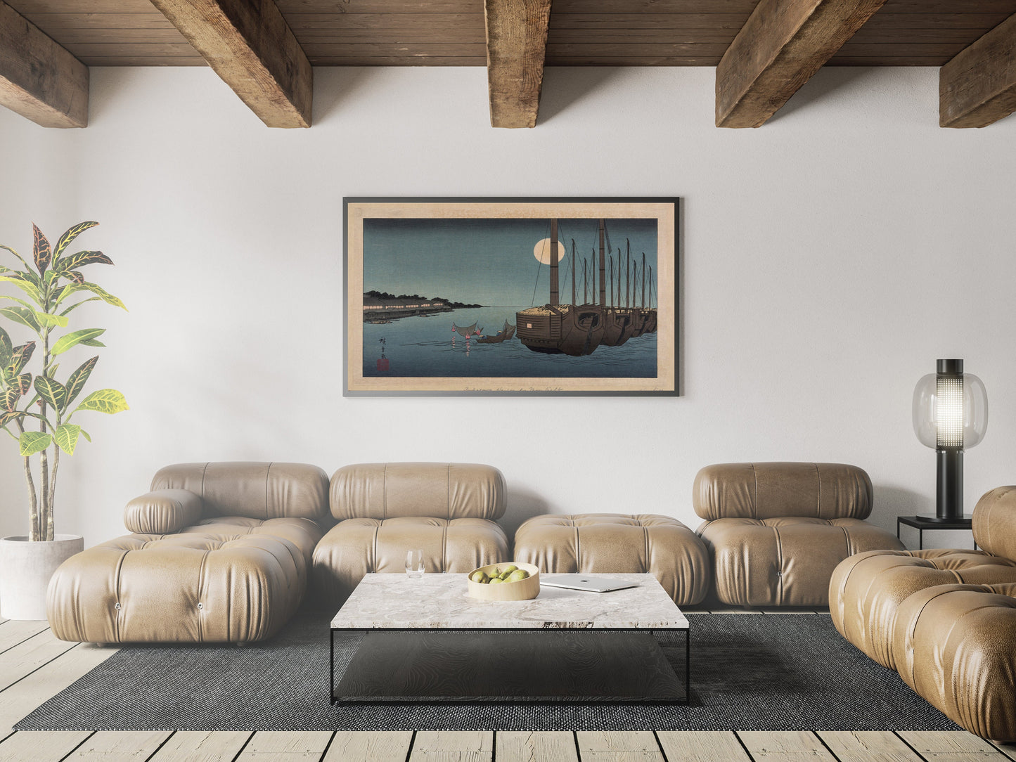 Japanese Art Prints | Landscape Wall Art | Boat Artwork | Moon Wall Art | Bedroom Wall Art | Scenic Prints | Nautical Art