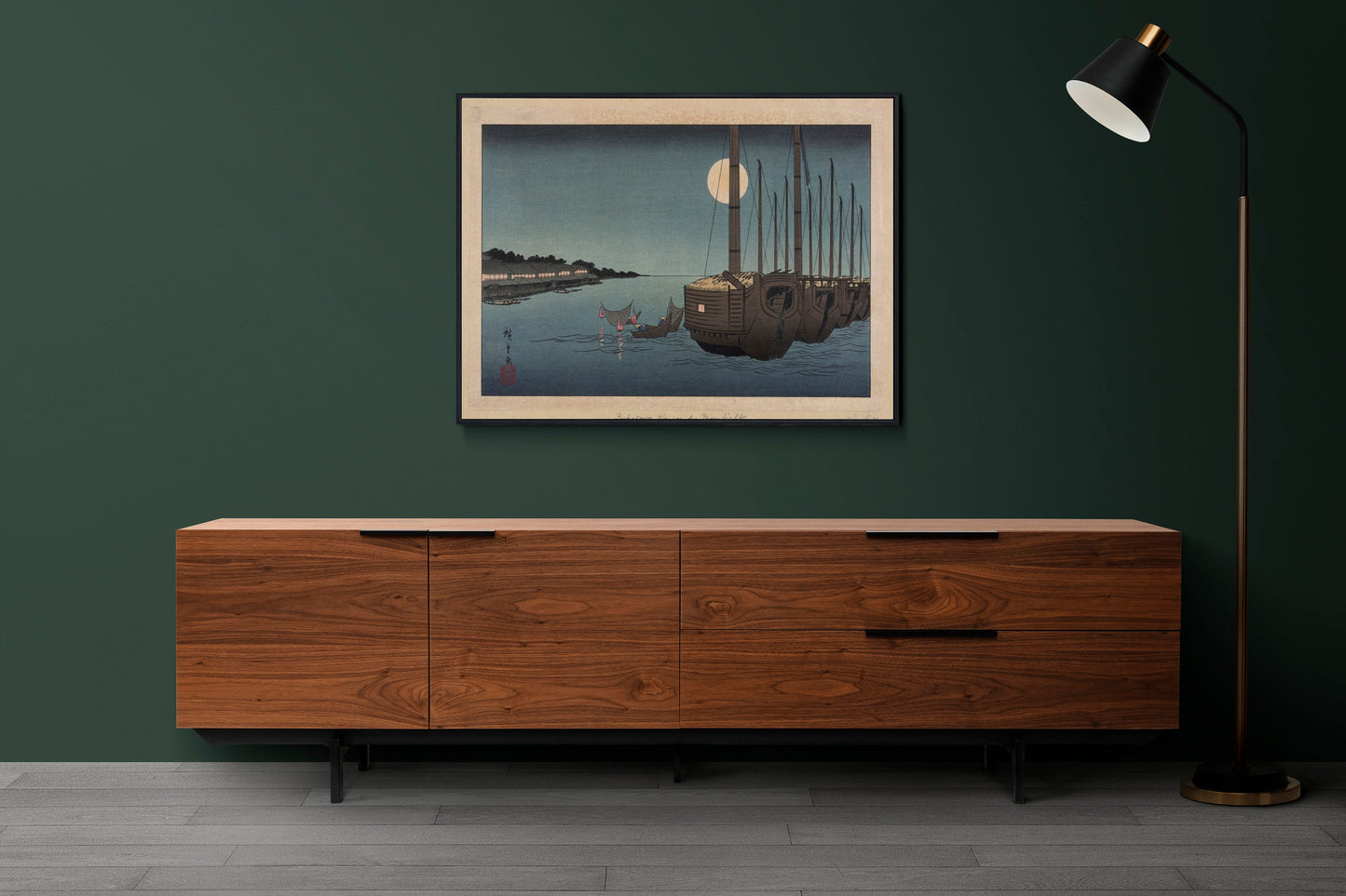 Japanese Art Prints | Landscape Wall Art | Boat Artwork | Moon Wall Art | Bedroom Wall Art | Scenic Prints | Nautical Art