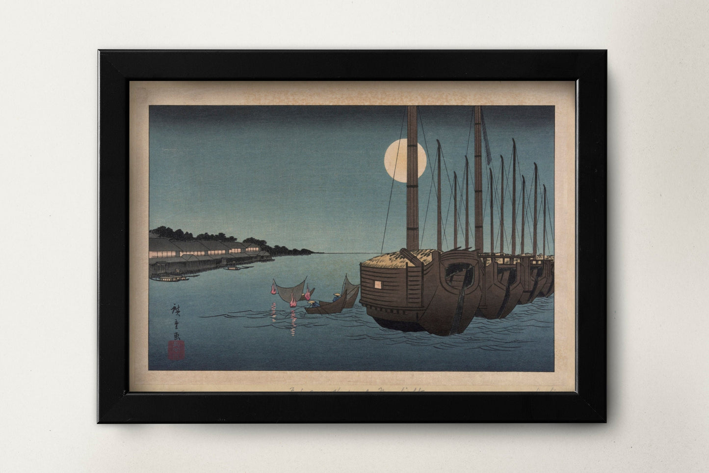 Japanese Art Prints | Landscape Wall Art | Boat Artwork | Moon Wall Art | Bedroom Wall Art | Scenic Prints | Nautical Art