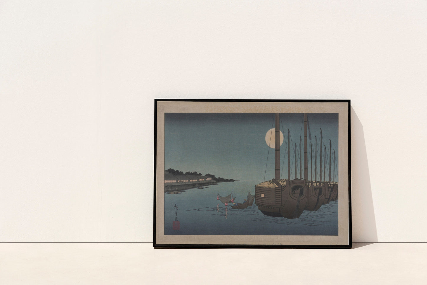 Japanese Art Prints | Landscape Wall Art | Boat Artwork | Moon Wall Art | Bedroom Wall Art | Scenic Prints | Nautical Art