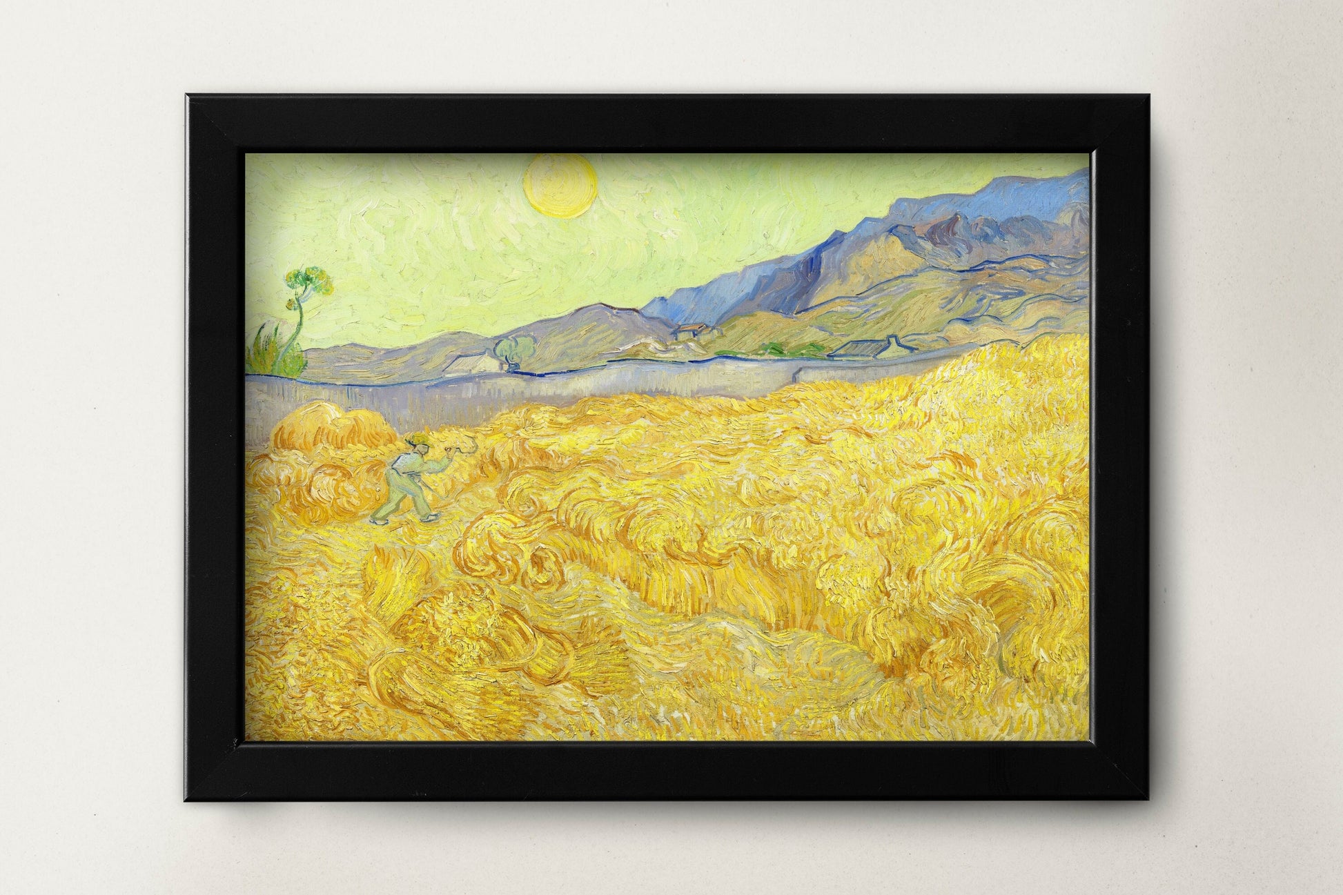 a painting on a wall of a wheat field