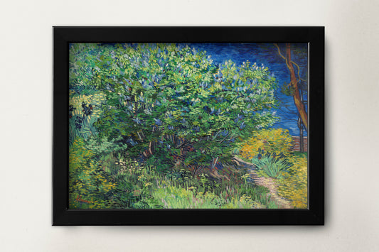 a painting of a green tree in a black frame