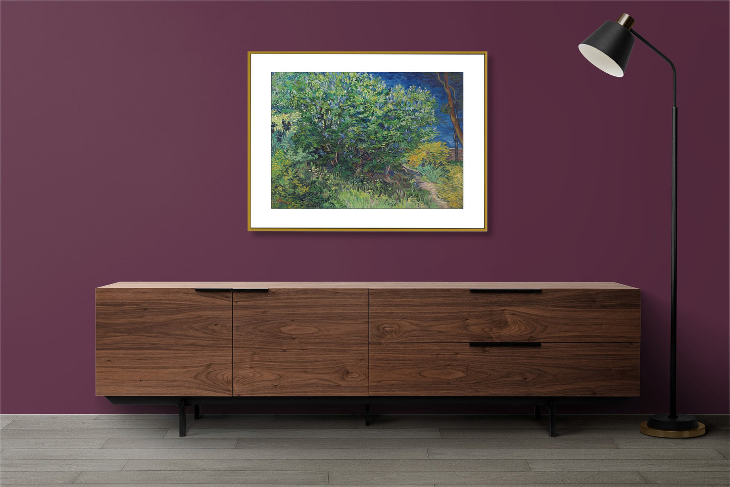 a painting hanging on a wall above a dresser
