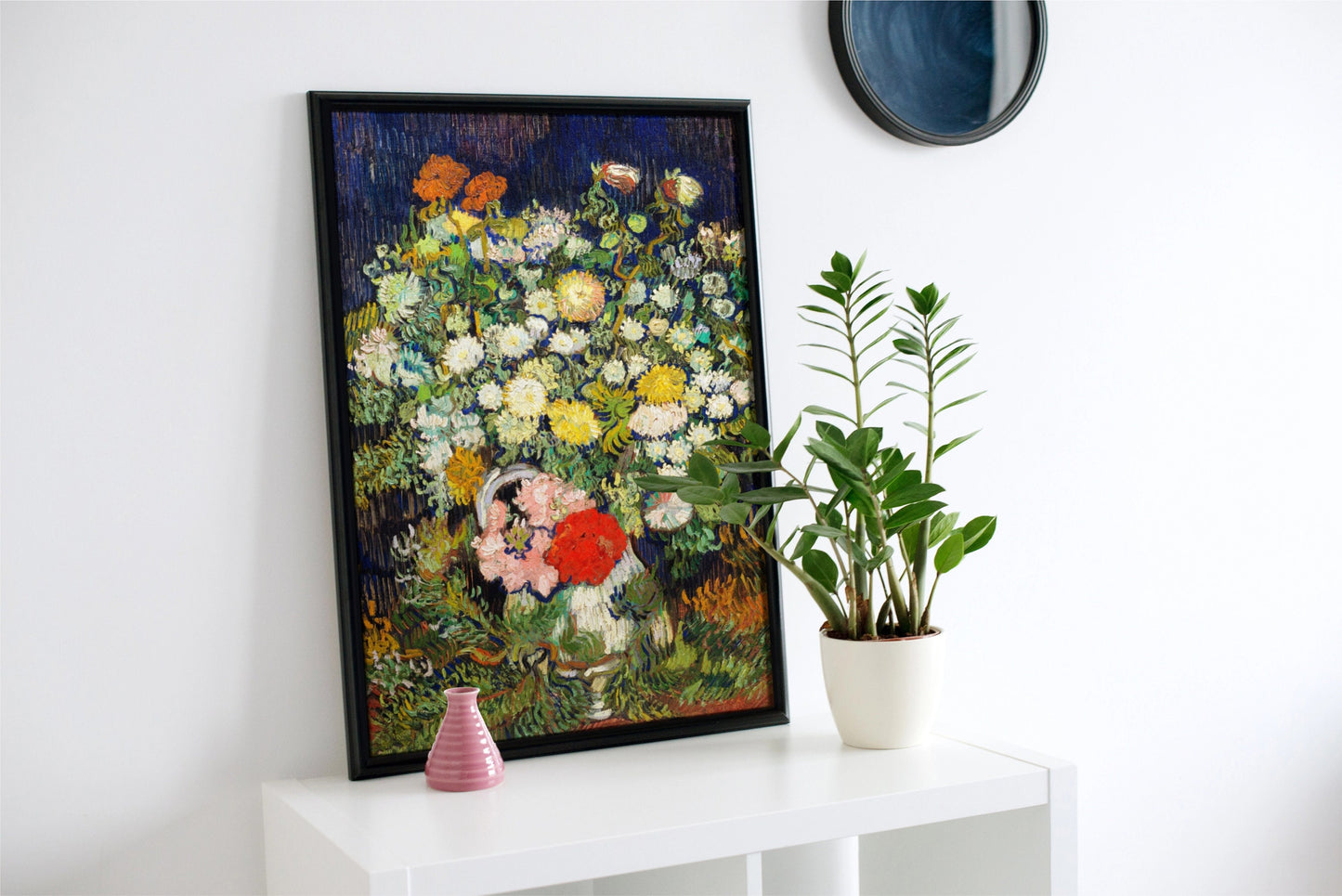 a painting of a vase of flowers on a table