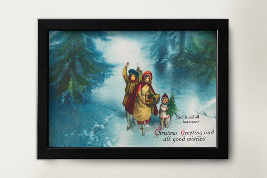 Christmas greeting and all good wishes (1906) Vintage Illustration Print Poster Wall Hanging Decor A4 A3 A2