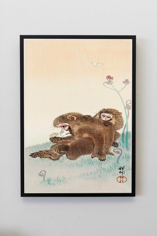 Two monkeys by Ohara Koson Japanese Art Print Poster Wall Hanging Decor A4 A3 A2